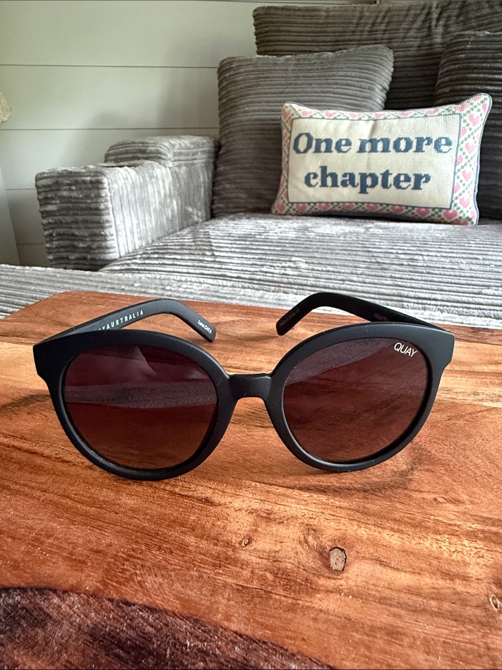 Quay Australia Matte Black Round Sunglasses with Dark Brown Lenses